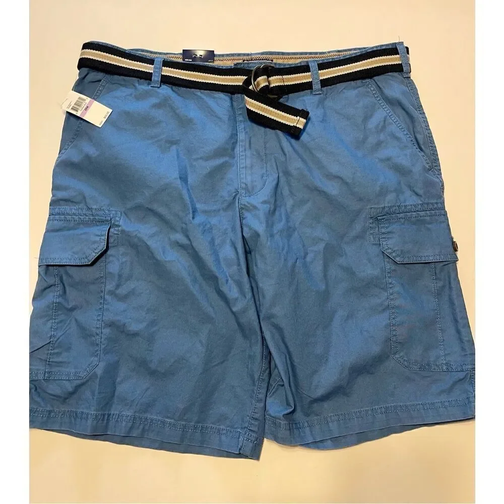 NWT Mens IZOD Federal Blue Cargo Casual Belted Shorts 38